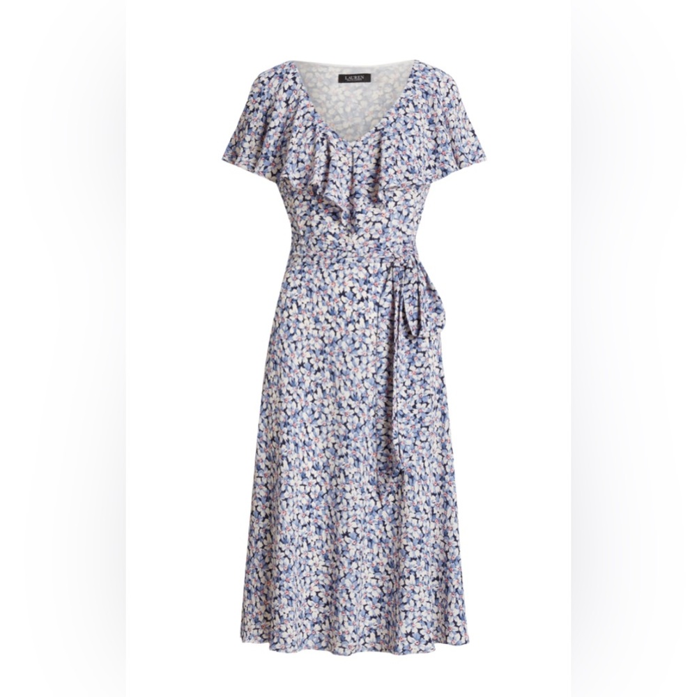 Lauren Ralph Lauren Blue and White Floral Midi Dress